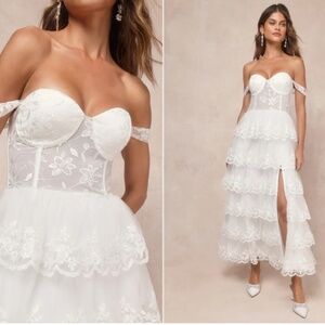 LULU's Sexy Floral Bridal Shower Reception Romantic Corset Off the Shoulder